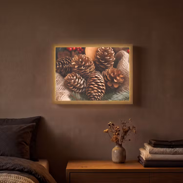 Dennenappels - Boom - Winter - Natuur - Bruin Light Box met batterij (Wandlamp) middel -sfeer4