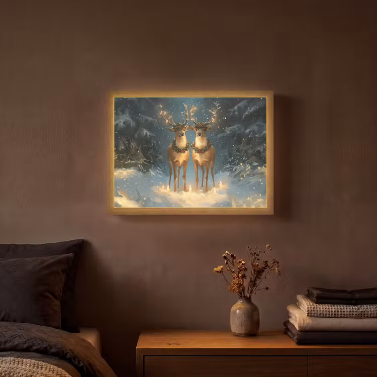 Dennensprookje - Rendier - Nacht Light Box met batterij (Wandlamp) middel -sfeer4