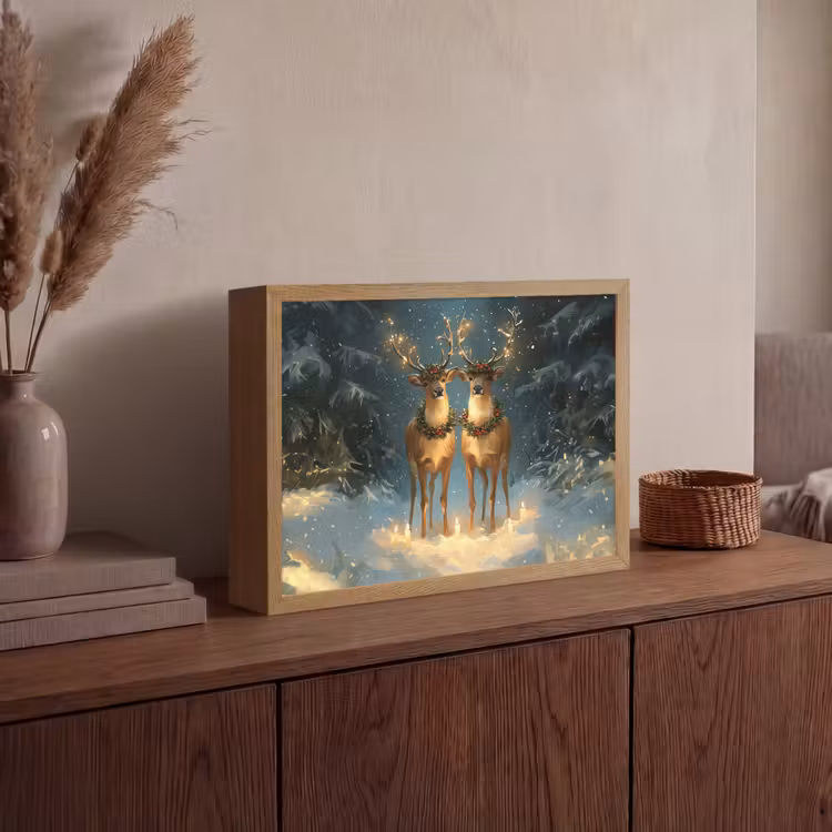 Dennensprookje - Rendier - Nacht Light Box met batterij (Wandlamp) middel -sfeer2