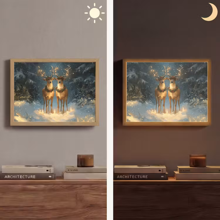 Dennensprookje - Rendier - Nacht Light Box met batterij (Wandlamp) middel -sfeer3