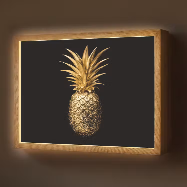 Ananas - Zwart - Goud - Luxe Light Box met batterij (Wandlamp) middel -z3d_website
