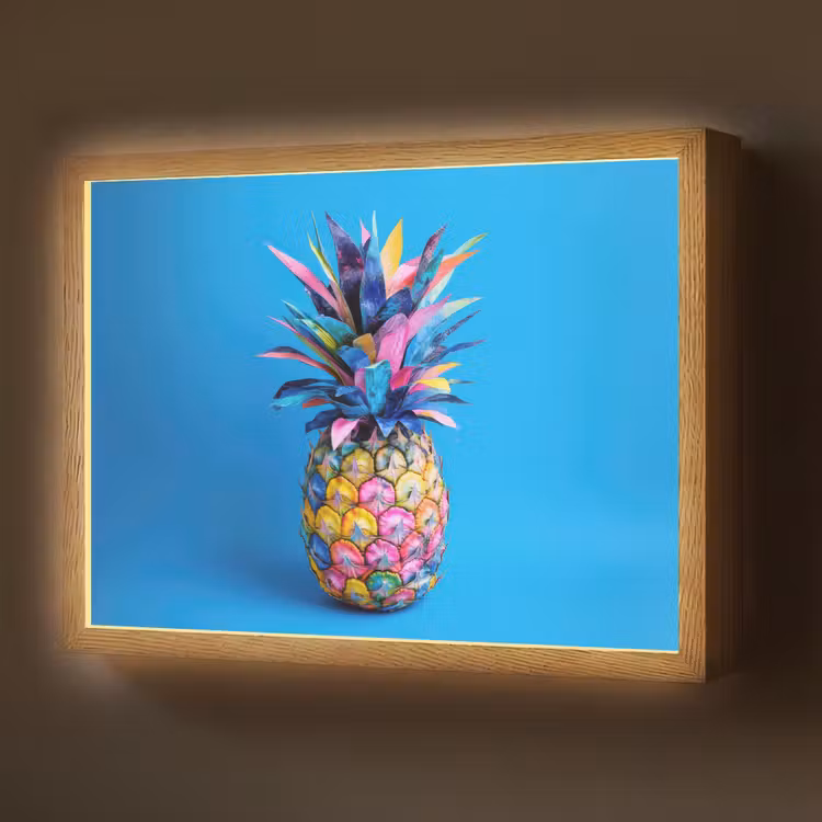 Ananas - Blauw - Tropisch - Vrolijk Light Box met batterij (Wandlamp) middel -z3d_website