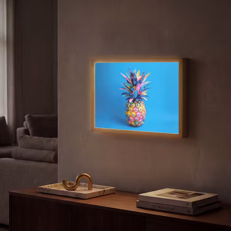 Ananas - Blauw - Tropisch - Vrolijk Light Box met batterij (Wandlamp) middel -sfeer1