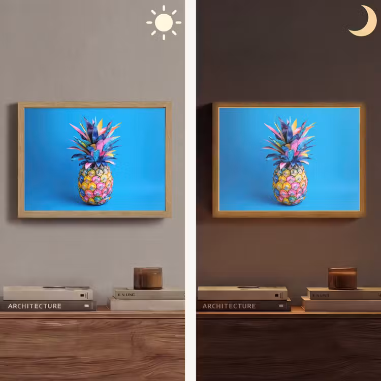 Ananas - Blauw - Tropisch - Vrolijk Light Box met batterij (Wandlamp) middel -sfeer3