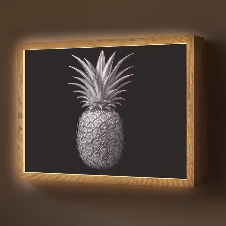Ananas - Gedetailleerd - Bladeren Light Box met batterij (Wandlamp) middel -z3d_website