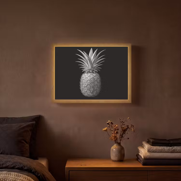 Ananas - Gedetailleerd - Bladeren Light Box met batterij (Wandlamp) middel -sfeer4