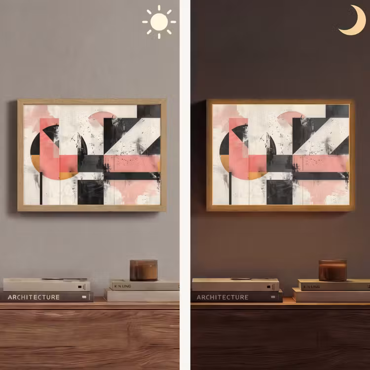 Roze - Abstract - Aesthetic - Modern - Vormen Light Box met batterij (Wandlamp) middel -sfeer3