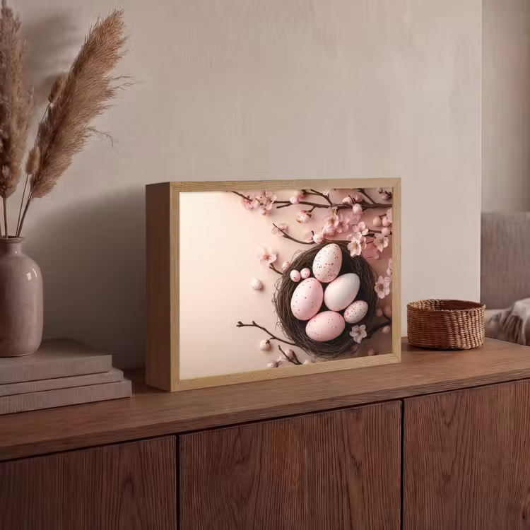Roze - Bloesems - Eieren Light Box met batterij (Wandlamp) middel -sfeer2