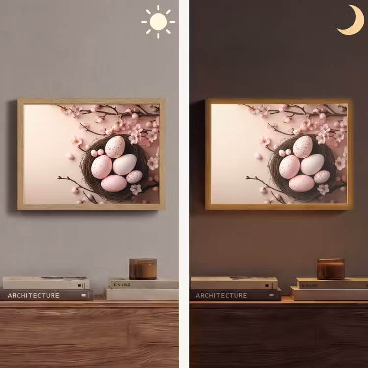 Roze - Bloesems - Eieren Light Box met batterij (Wandlamp) middel -sfeer3