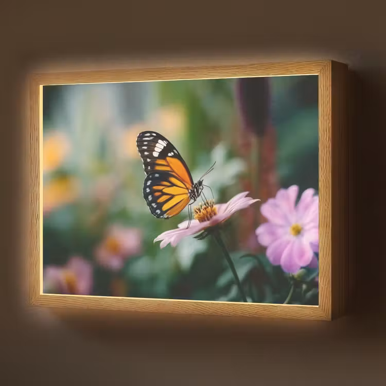 Roze bloemen - Vlinder - Zachte focus Light Box met batterij (Wandlamp) middel -z3d_website