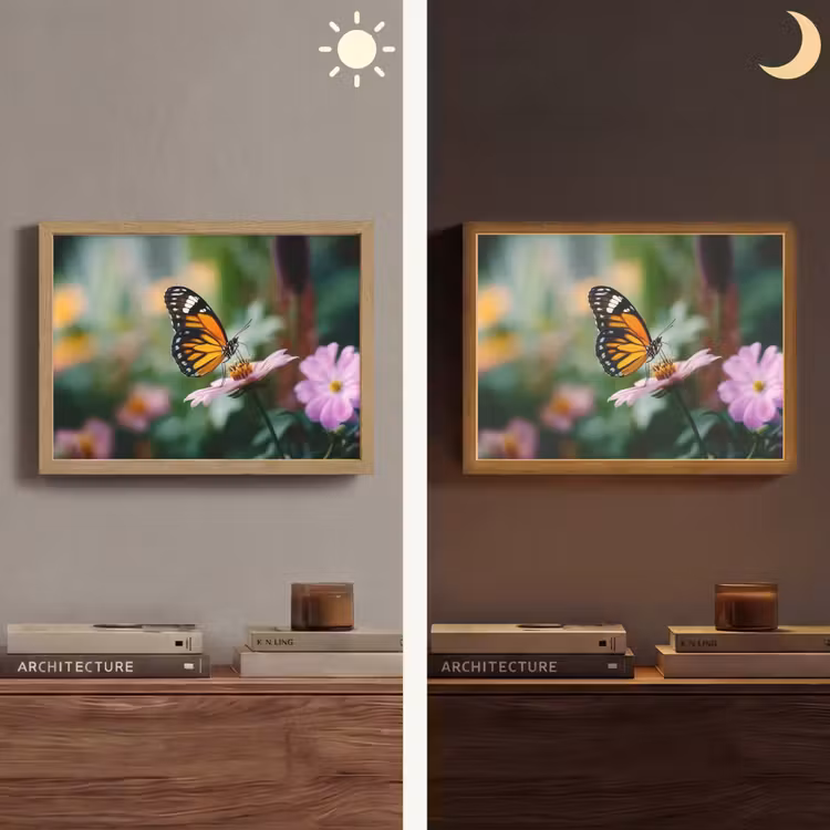 Roze bloemen - Vlinder - Zachte focus Light Box met batterij (Wandlamp) middel -sfeer3
