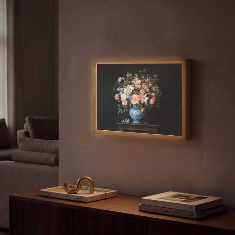 Roze - Bloemen - Vaas - Kleuren Light Box met batterij (Wandlamp) middel -sfeer1