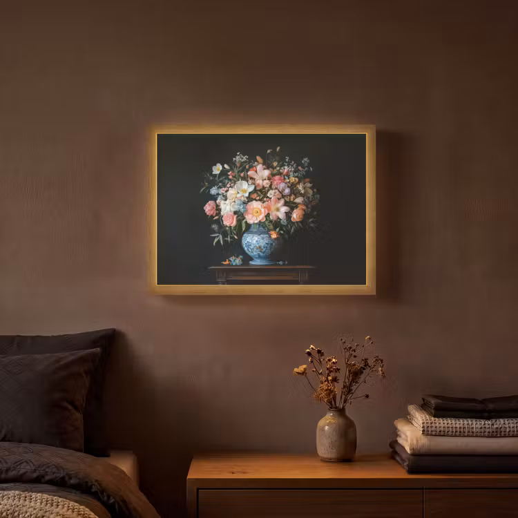 Roze - Bloemen - Vaas - Kleuren Light Box met batterij (Wandlamp) middel -sfeer4