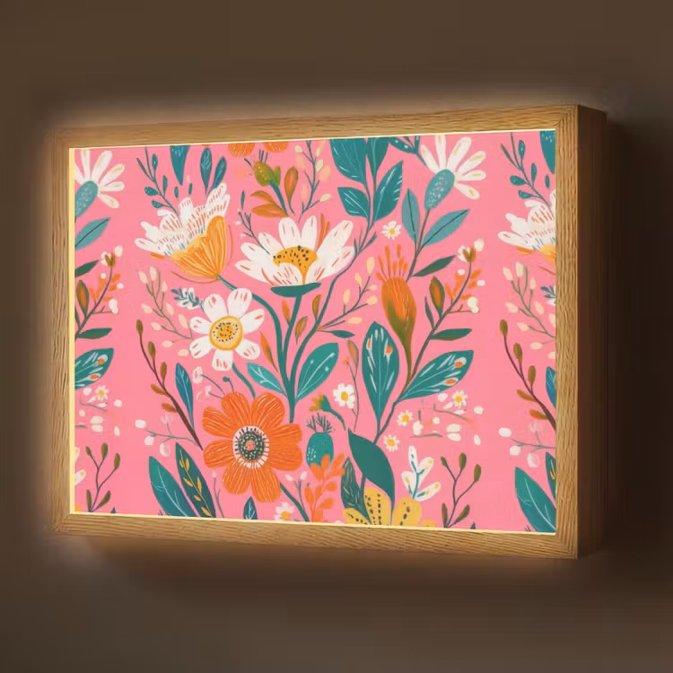 Roze - Bloemen - Wit - Oranje Light Box met batterij (Wandlamp) middel -z3d_website