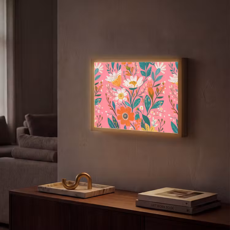 Roze - Bloemen - Wit - Oranje Light Box met batterij (Wandlamp) middel -sfeer1