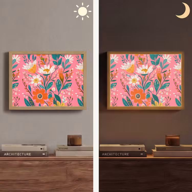Roze - Bloemen - Wit - Oranje Light Box met batterij (Wandlamp) middel -sfeer3