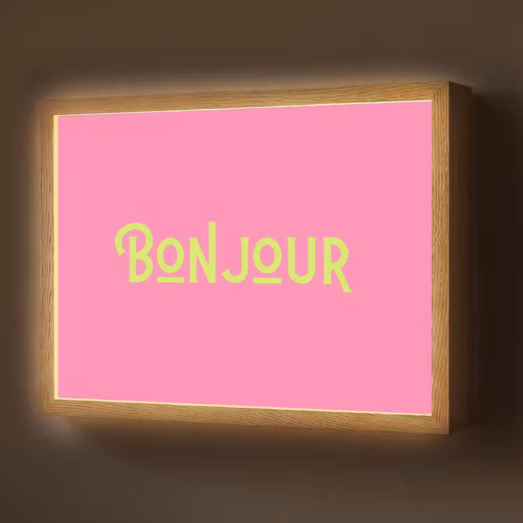Roze - Groene Bonjour - art-deco Light Box met batterij (Wandlamp) middel -z3d_website