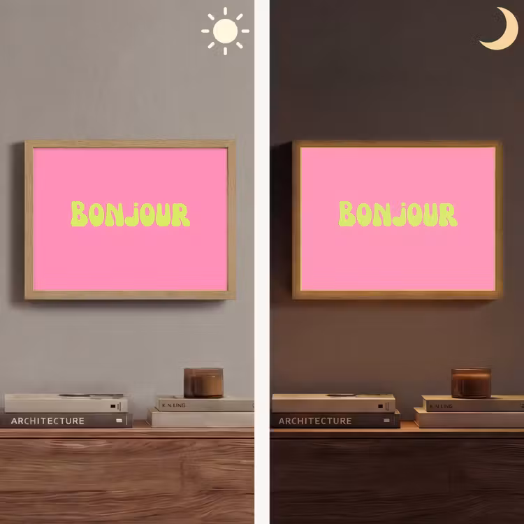 Roze - Groene bonjour - Organisch Light Box met batterij (Wandlamp) middel -sfeer3