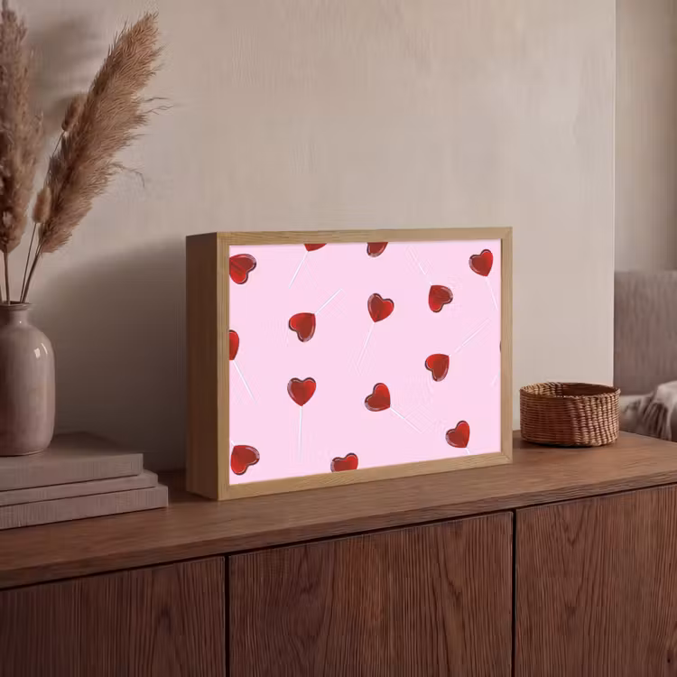 Roze - Hart - Lolly - Snoep Light Box met batterij (Wandlamp) middel -sfeer2
