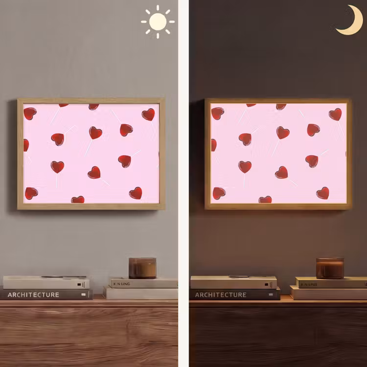 Roze - Hart - Lolly - Snoep Light Box met batterij (Wandlamp) middel -sfeer3