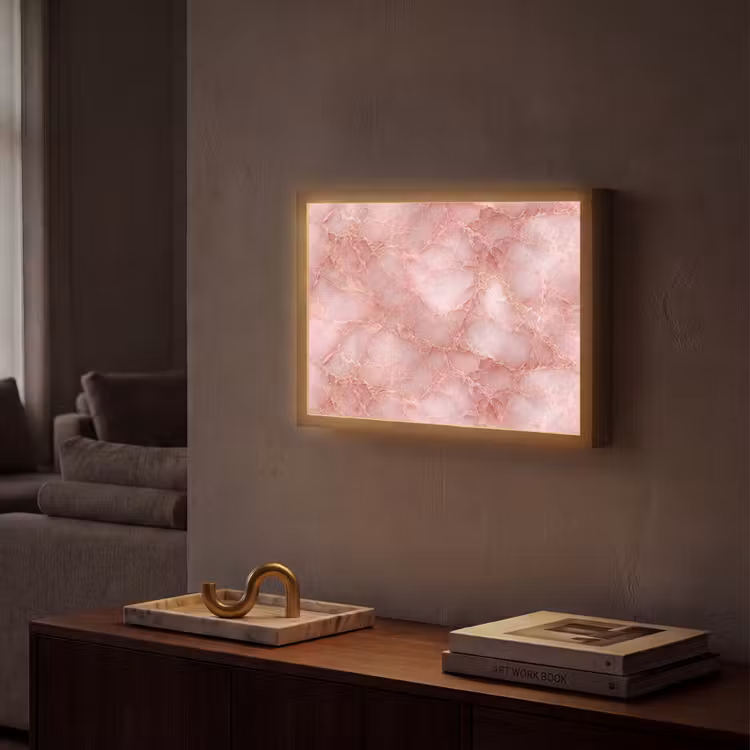 Roze - Kwarts - Goud - Marmer Light Box met batterij (Wandlamp) middel 907 -sfeer1