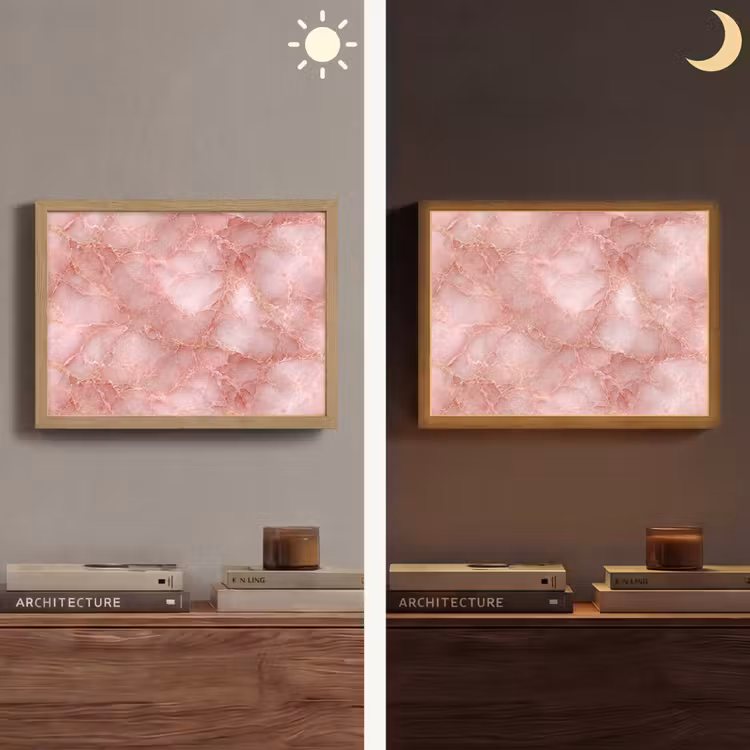 Roze - Kwarts - Goud - Marmer Light Box met batterij (Wandlamp) middel 907 -sfeer3