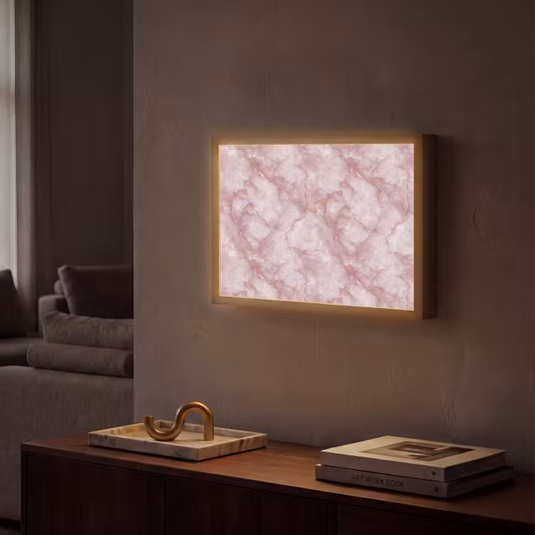 Roze - Kwartsmarmer - Aders Light Box met batterij (Wandlamp) middel 907 -sfeer1