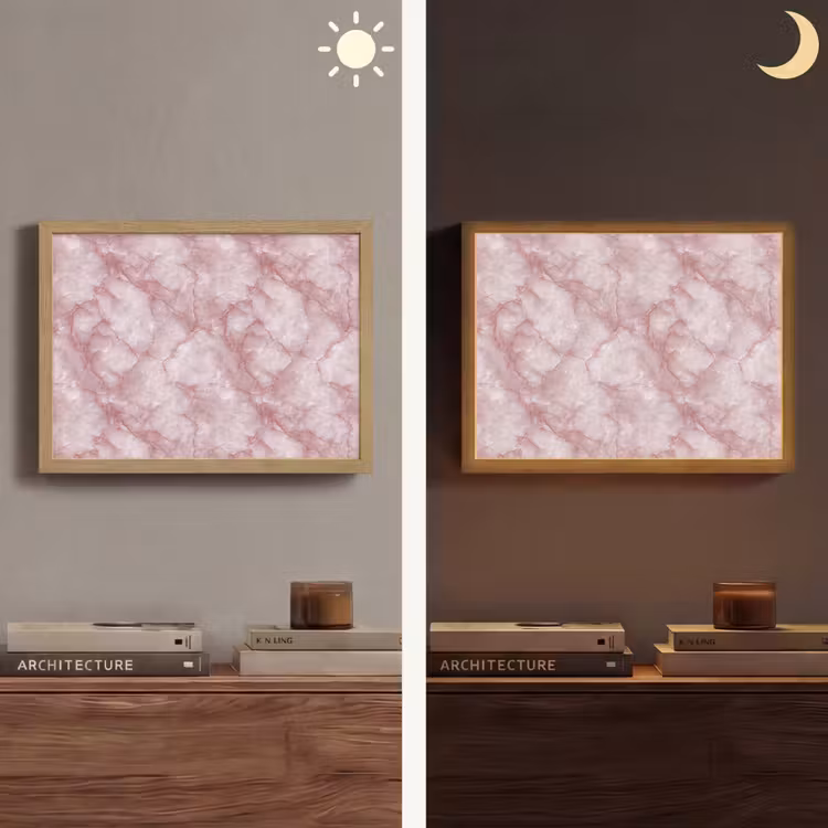 Roze - Kwartsmarmer - Aders Light Box met batterij (Wandlamp) middel 907 -sfeer3