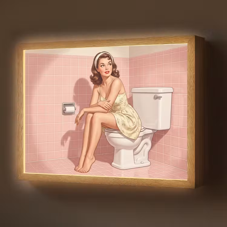 Roze - Retro - Vrouw Light Box met batterij (Wandlamp) middel -z3d_website