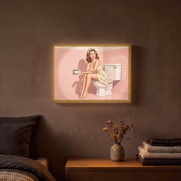 Roze - Retro - Vrouw Light Box met batterij (Wandlamp) middel -sfeer4