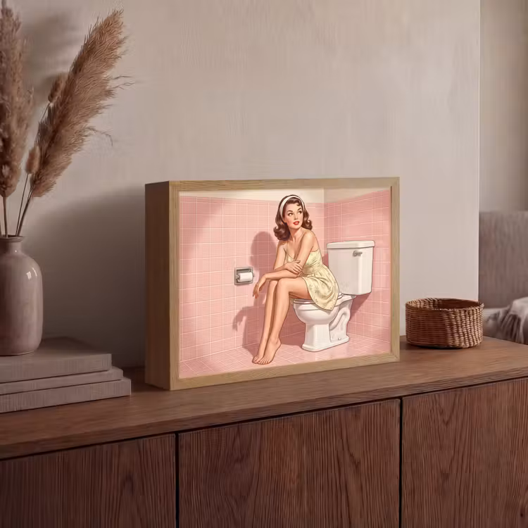 Roze - Retro - Vrouw Light Box met batterij (Wandlamp) middel -sfeer2