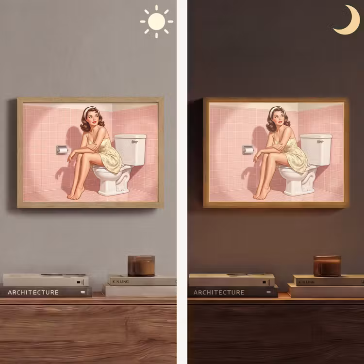 Roze - Retro - Vrouw Light Box met batterij (Wandlamp) middel -sfeer3