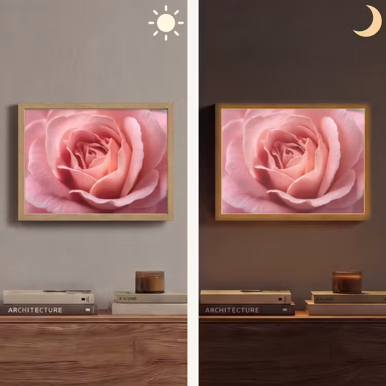 Roze - Roos - Romantisch Light Box met batterij (Wandlamp) middel -sfeer3