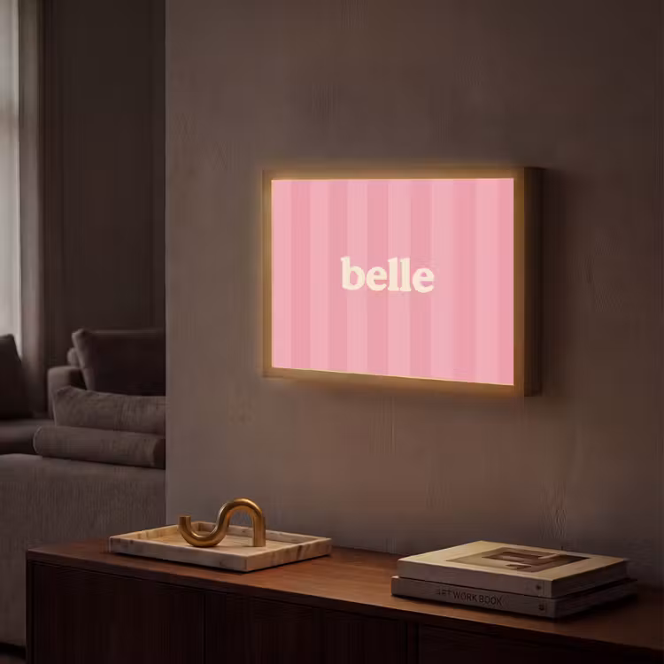 Roze - Gestreept - Belle Light Box met batterij (Wandlamp) middel -sfeer1