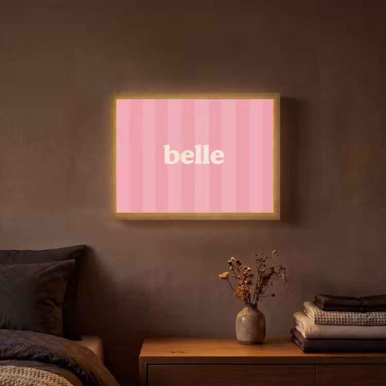 Roze - Gestreept - Belle Light Box met batterij (Wandlamp) middel -sfeer4