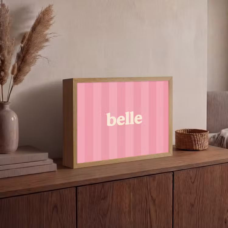 Roze - Gestreept - Belle Light Box met batterij (Wandlamp) middel -sfeer2