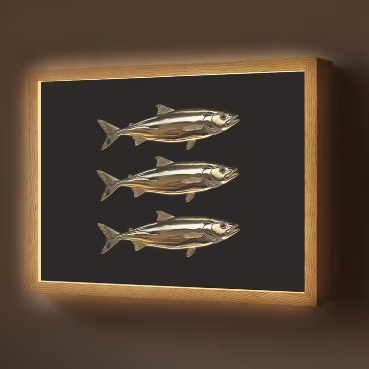 Vissen - Goud - Zwart Light Box met batterij (Wandlamp) middel -z3d_website
