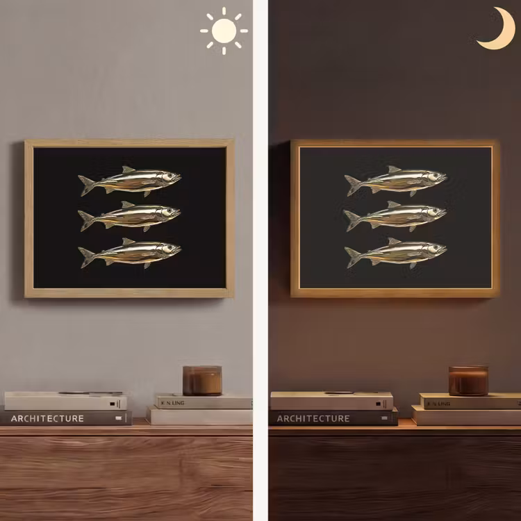 Vissen - Goud - Zwart Light Box met batterij (Wandlamp) middel -sfeer3