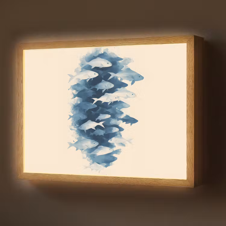 Vissen - Minimalistisch - Blauw Light Box met batterij (Wandlamp) middel -z3d_website