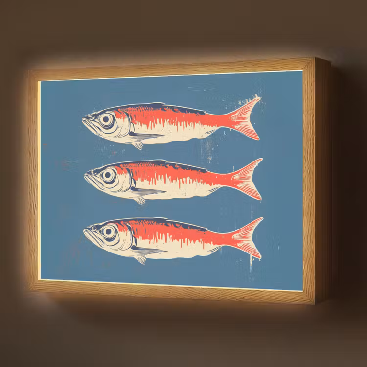 Vissen - Rood - Blauw Light Box met batterij (Wandlamp) middel -z3d_website