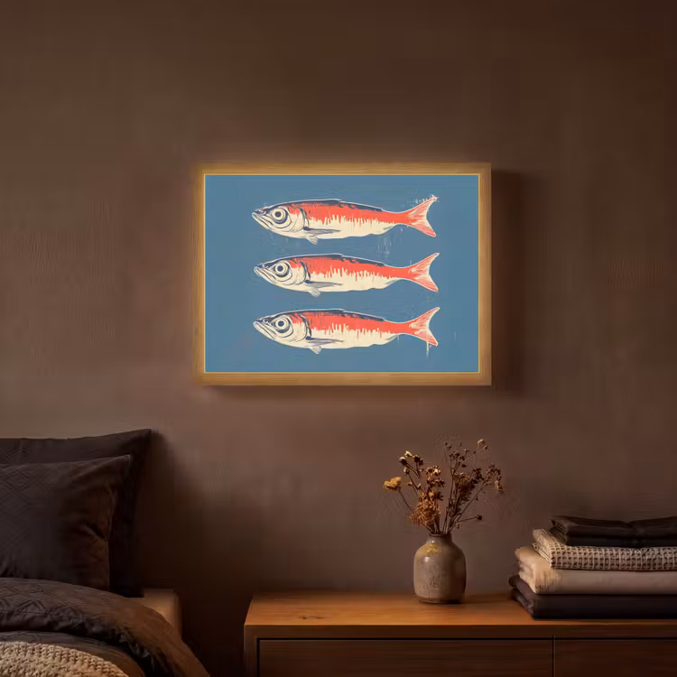 Vissen - Rood - Blauw Light Box met batterij (Wandlamp) middel -sfeer4