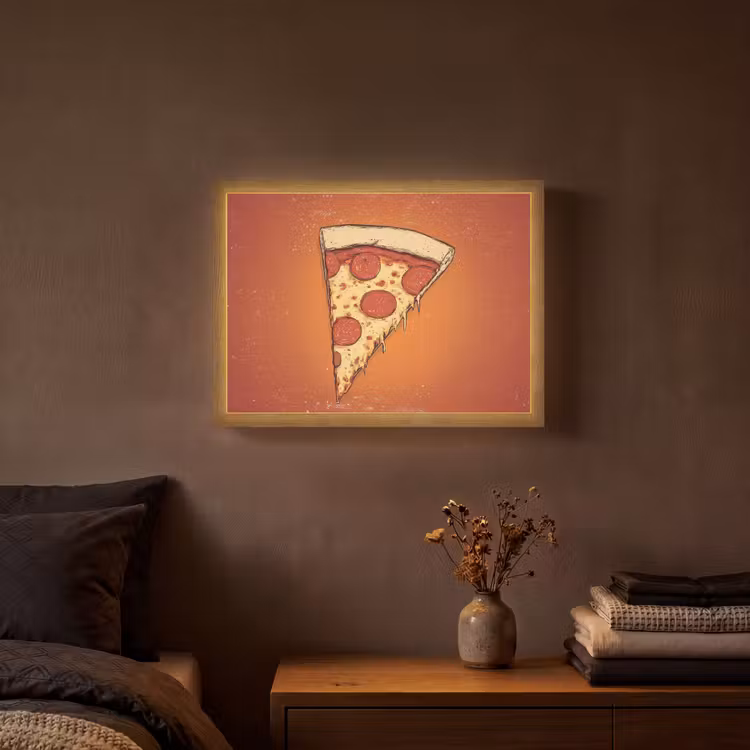 Pizza - Kaas - Rood - Pepperoni Light Box met batterij (Wandlamp) middel -sfeer4
