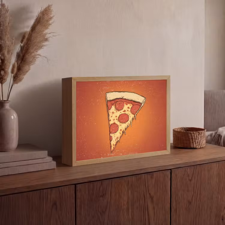 Pizza - Kaas - Rood - Pepperoni Light Box met batterij (Wandlamp) middel -sfeer2