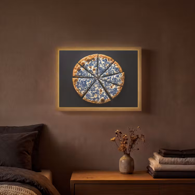 Pizza - Eten - Delftsblauw Light Box met batterij (Wandlamp) middel -sfeer4