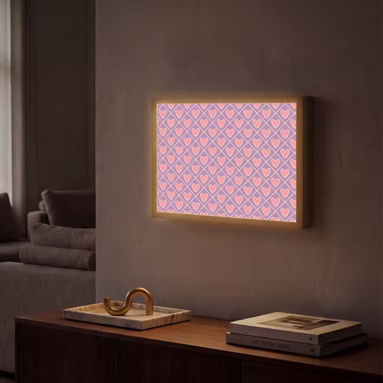 Ruit - Patroon - Paars - Hartjes Light Box met batterij (Wandlamp) middel 907 -sfeer1