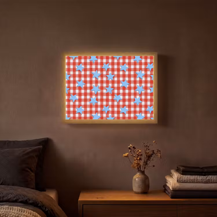 Ruit - Sterren - Rood Light Box met batterij (Wandlamp) middel 907 -sfeer4