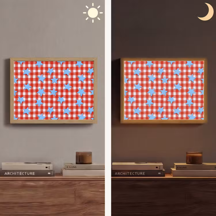 Ruit - Sterren - Rood Light Box met batterij (Wandlamp) middel 907 -sfeer3