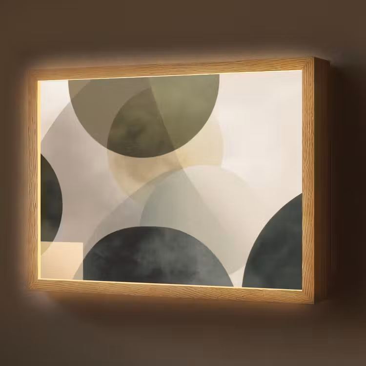 Vlakken - Abstract - Beige - Cirkels Light Box met batterij (Wandlamp) middel -z3d_website
