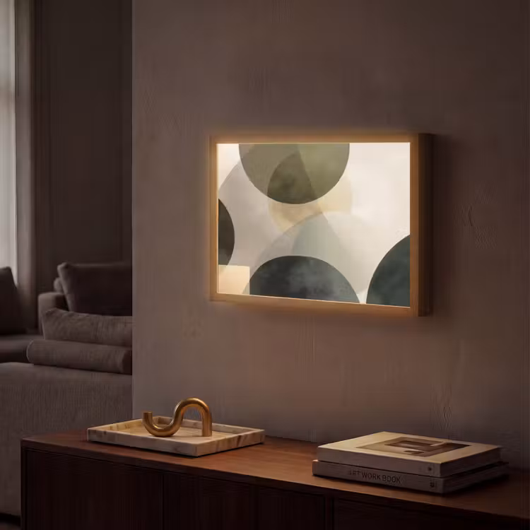 Vlakken - Abstract - Beige - Cirkels Light Box met batterij (Wandlamp) middel -sfeer1