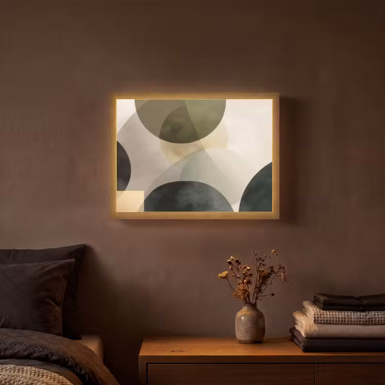 Vlakken - Abstract - Beige - Cirkels Light Box met batterij (Wandlamp) middel -sfeer4